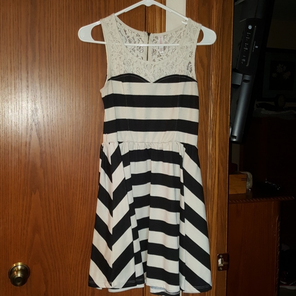 Black and white stripped dress with lace